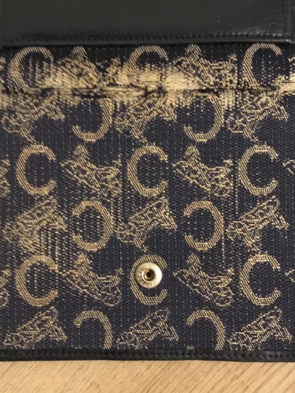 Vintage Celine Macadam Navy & Beige Horse & Carriage Bifold Wallet Leather Trim - Picture 5 of 10